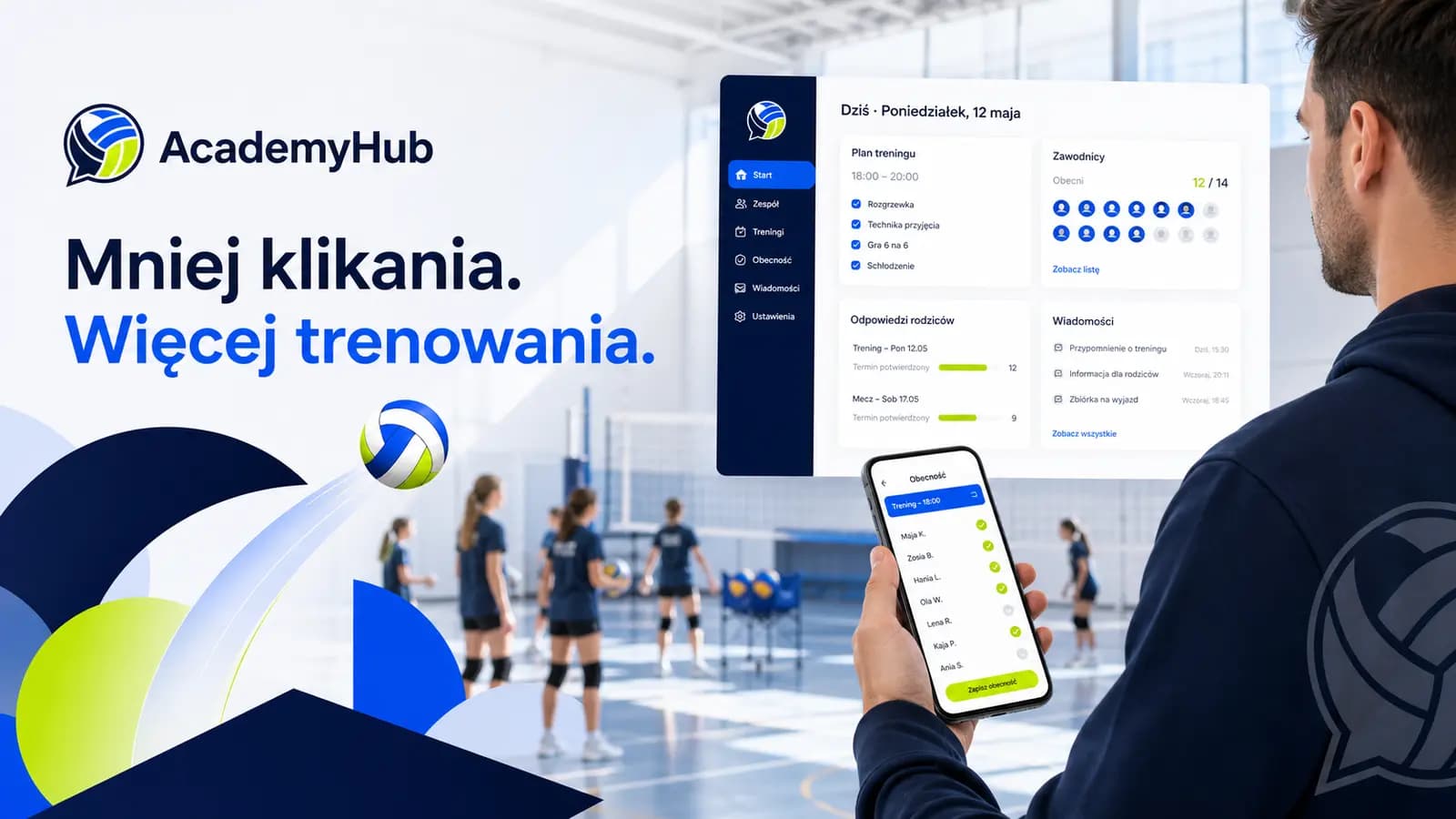 Wizualizacja AcademyHub używanego przez trenera przy boisku